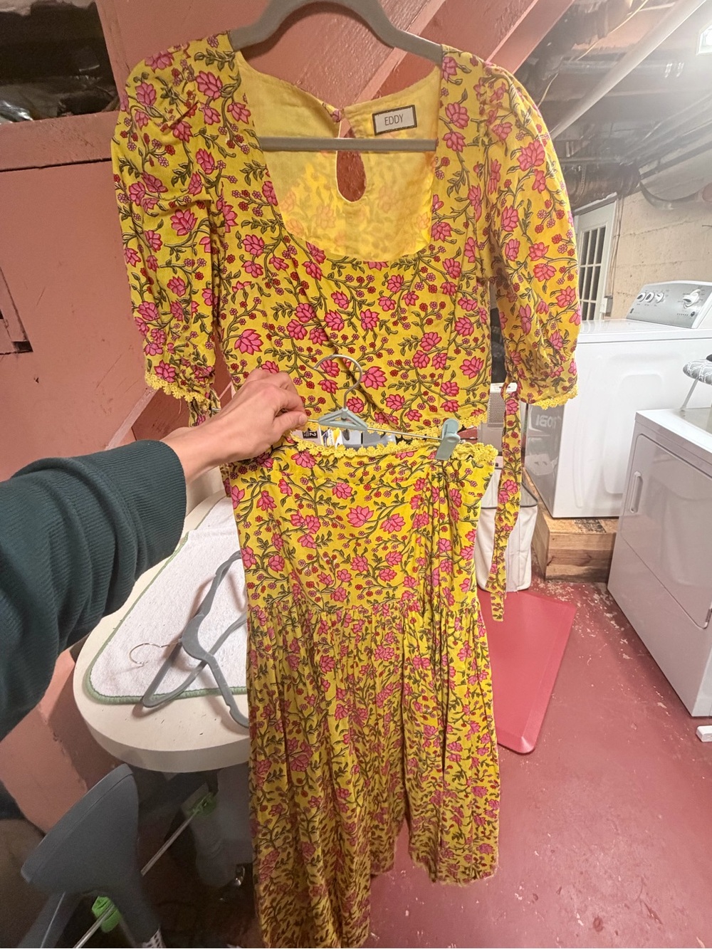 Eddy Yellow Floral Midi Set with Puff Sleeves